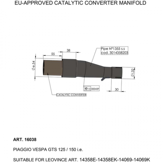 Leovince Catalytic Converter Cat Conv Manifold Vespa 16038